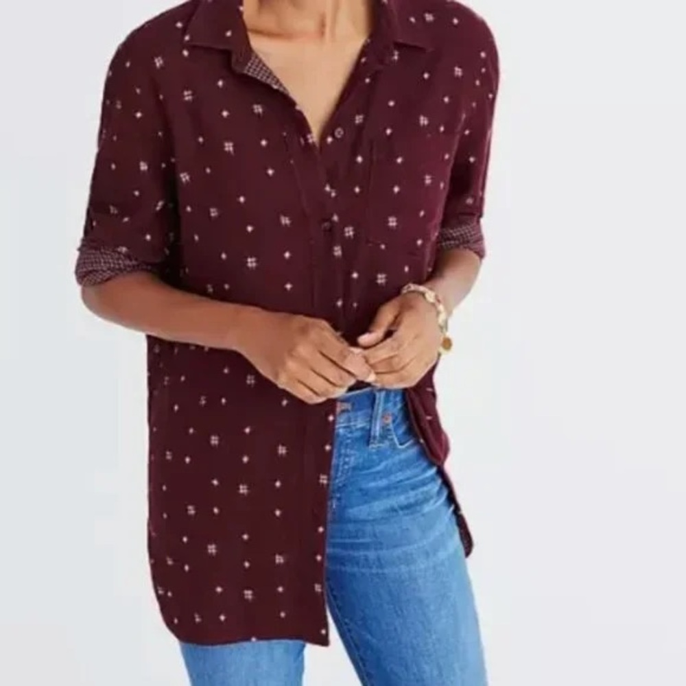 Madewell XS ex boyfriend ikat red button down long sleeve shirt